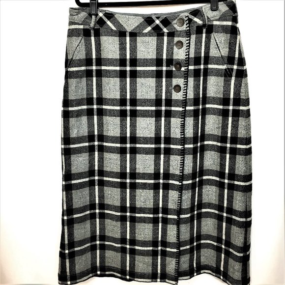 Eddie Bauer Dresses & Skirts - Eddie Bauer Plaid Wool Blend Wrap Midi Skirt